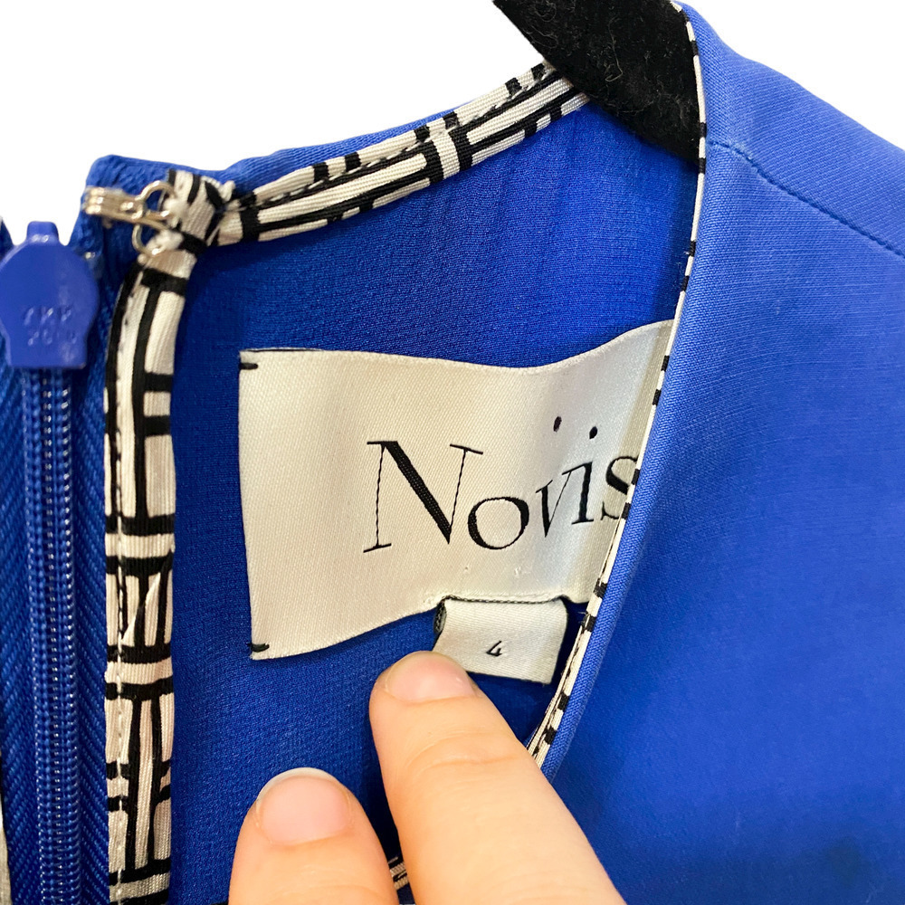 Novis Designer Blue Cut Out Midi Pockets Cocktail Dress Size 6 retails $1650+ - Picture 4 of 5